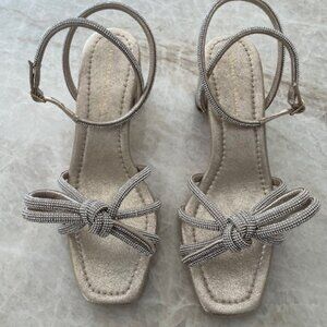 Loeffler Randall Mikel Crystal Embellished Suede Bow Sandals, Size 9.5